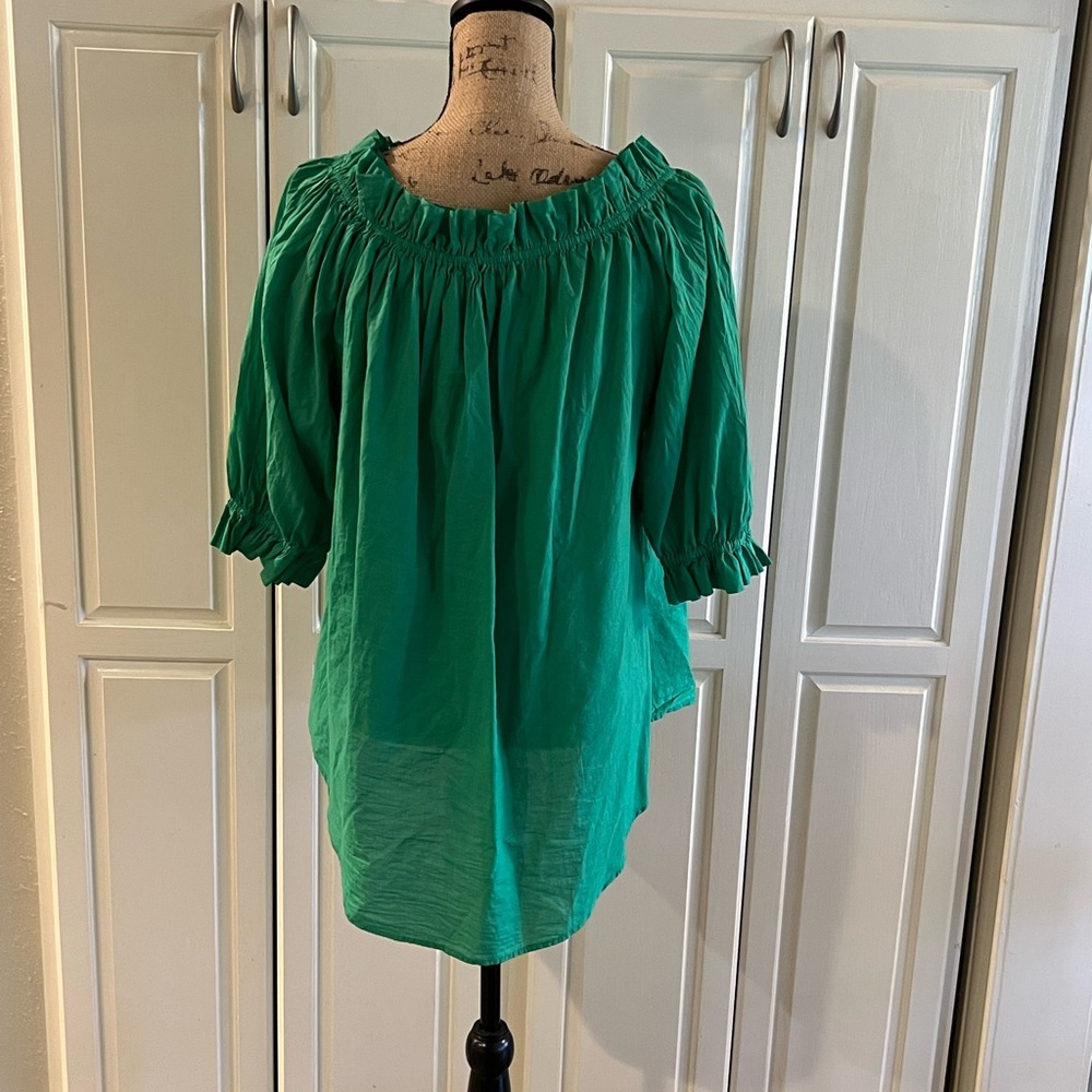 Stark brand cotton emerald green blouse SZ M great for spring and summer heat - Picture 2 of 4